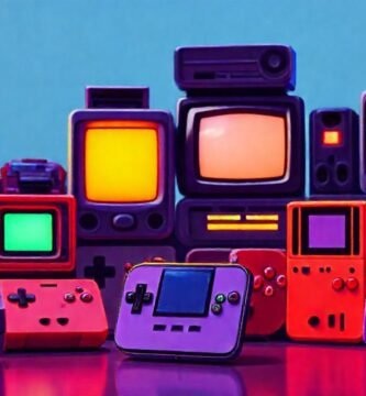Tecnología retro con colores vibrantes y pixel art