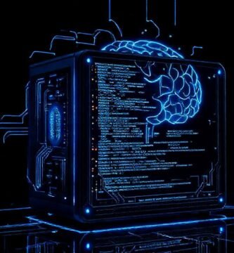 PC futurista azul: código y mente