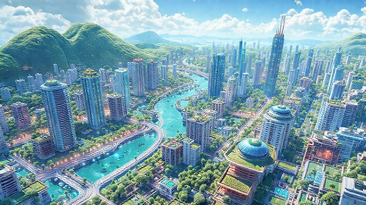 Ciudad futurista, limpia y sostenible