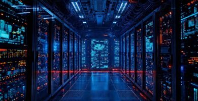 Una sala de servidores futurista