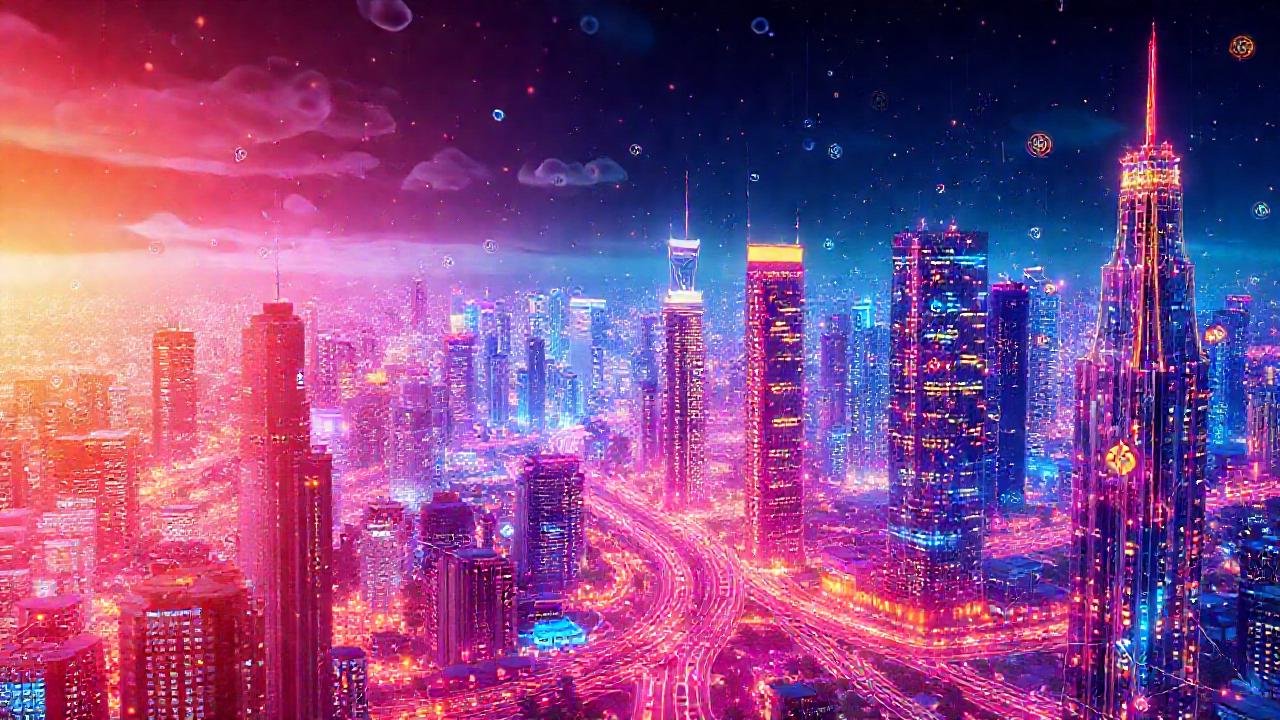 Ciudad futurista, blockchain interconectada y digital