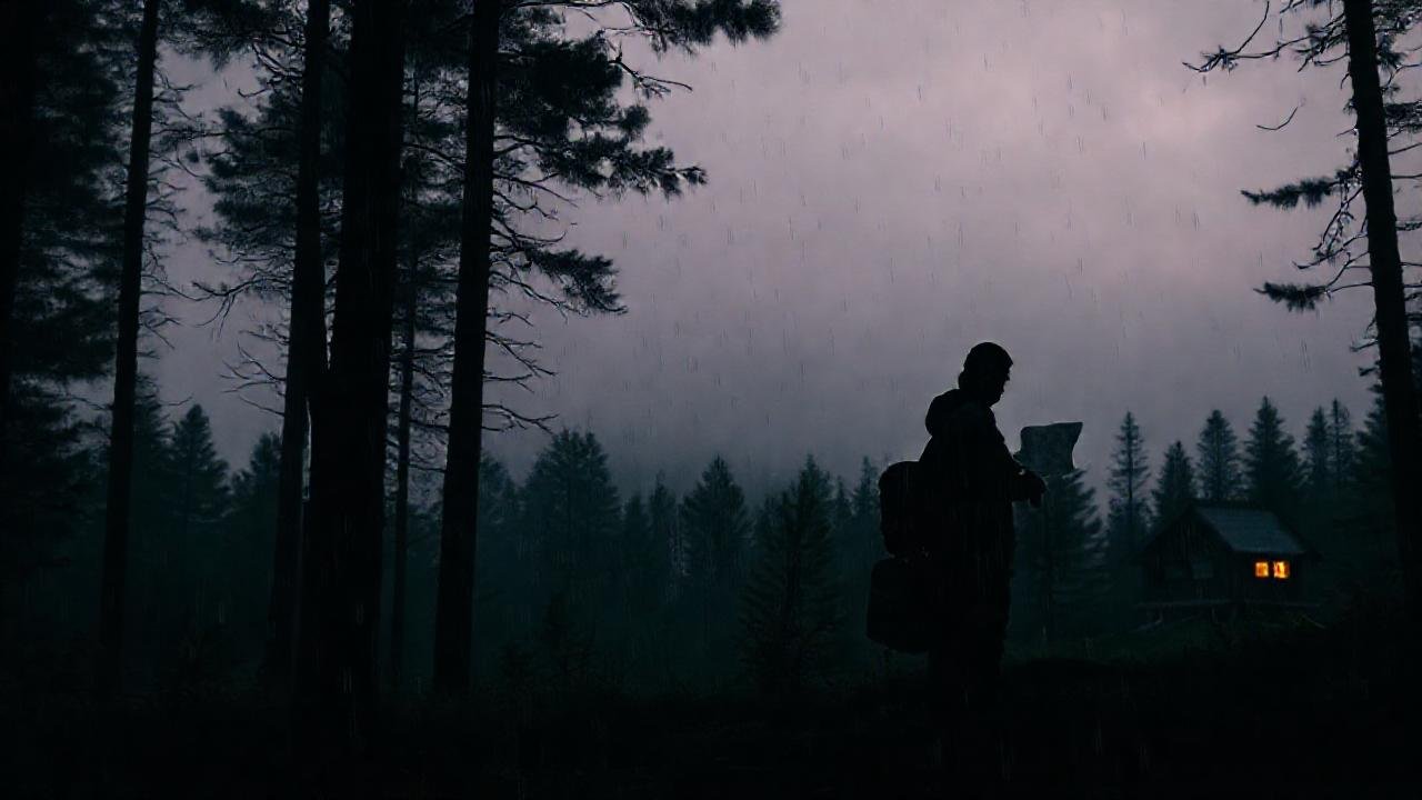 Un viajero perdido, ansioso, en la lluvia