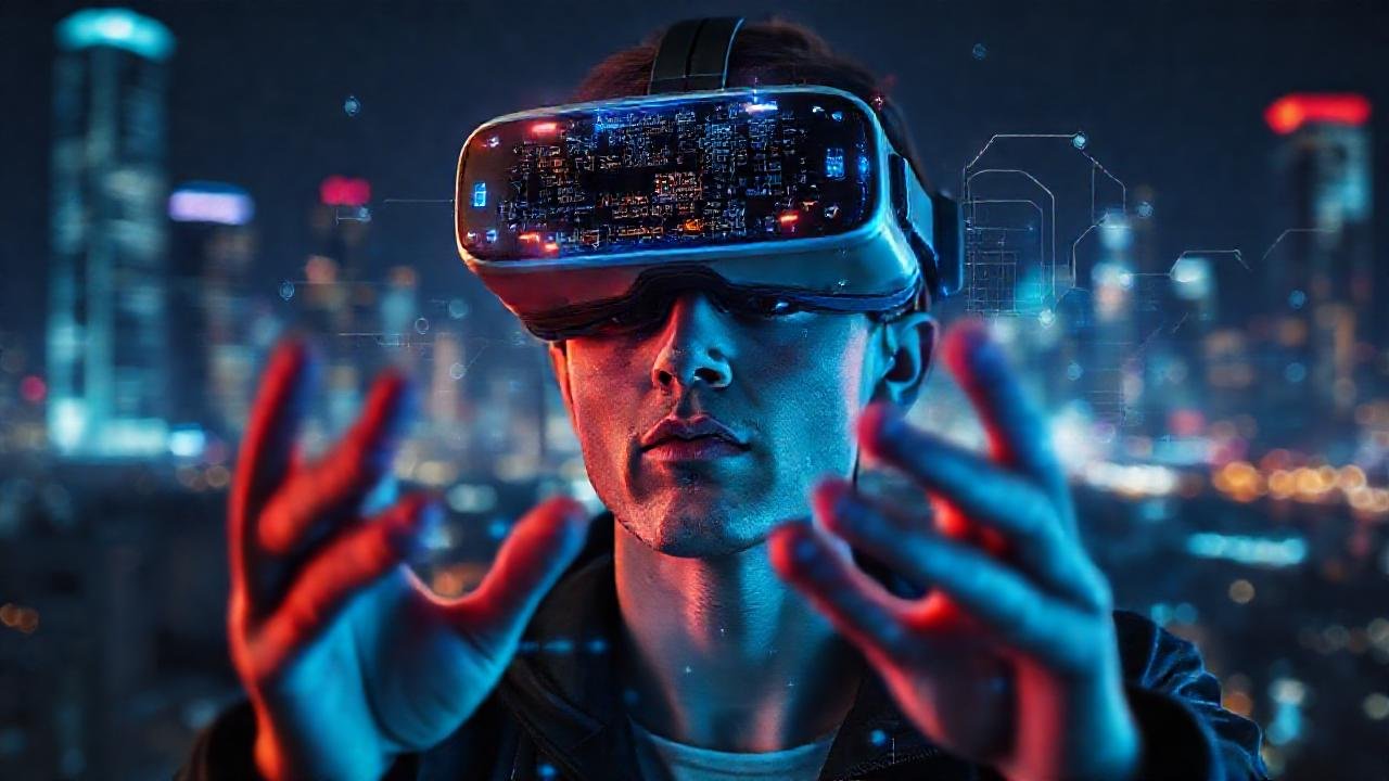 Visor de realidad aumentada, ciudad futurista