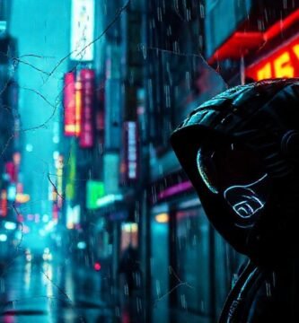 Ciudad cyberpunk digitalmente distorsionada y oscura