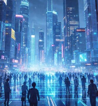 Ciudad futurista interactúa con realidad aumentada