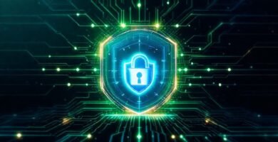 Interfaz futurista azul y verde segura