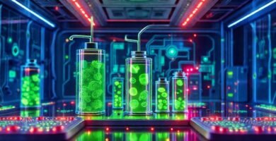 Laboratorio futurista de energía sostenible brillante