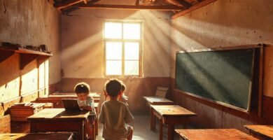 Niños aprenden con tecnología en escuela