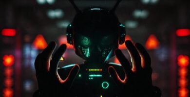 Un androide oscuro emite riesgo digital