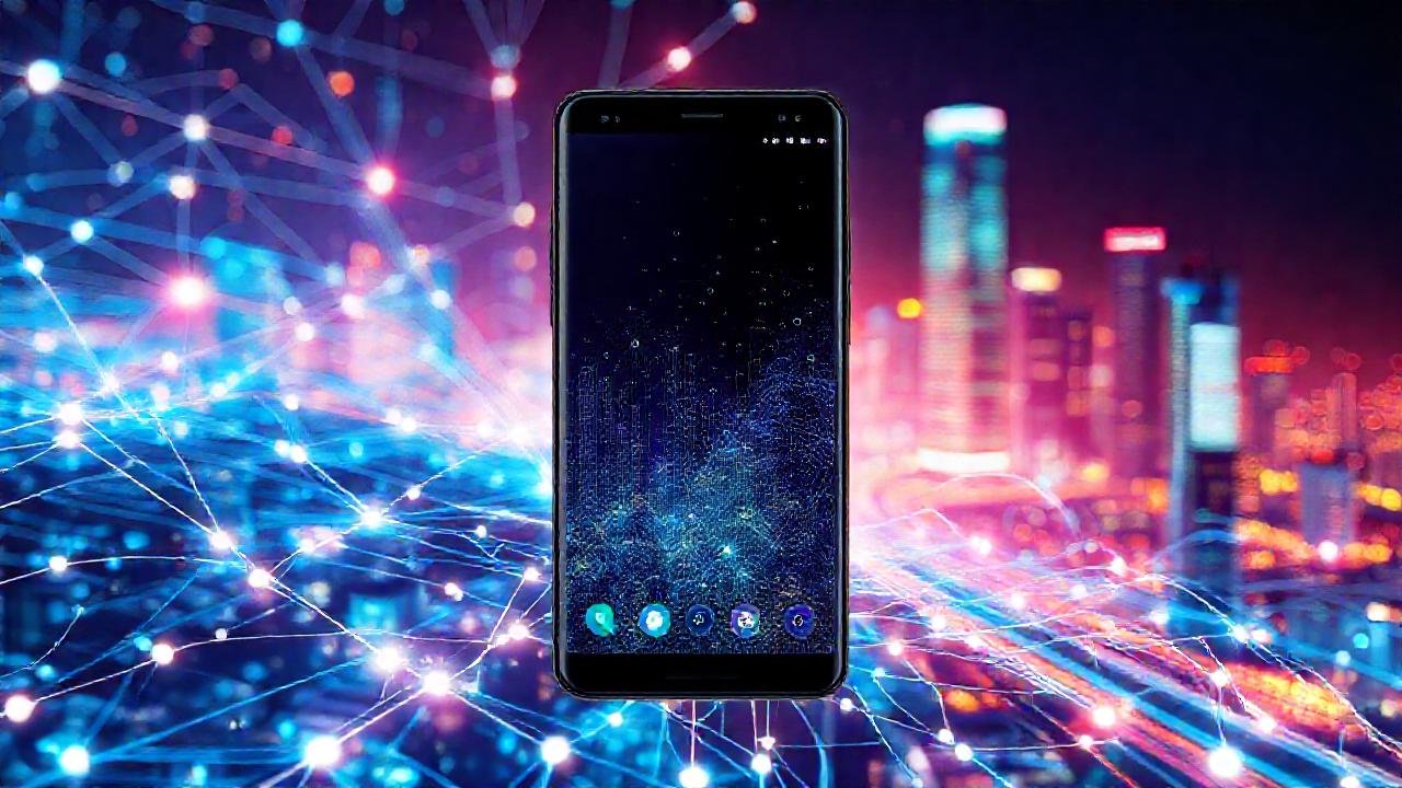 Un dispositivo Android futurista fluye datos