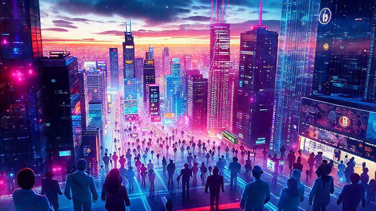 Ciudad futurista digital y vibrante