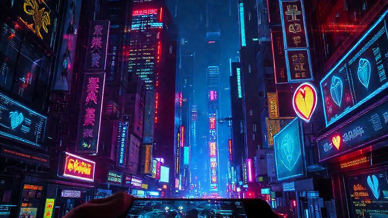 Ciudad cyberpunk digital, oscura y compleja