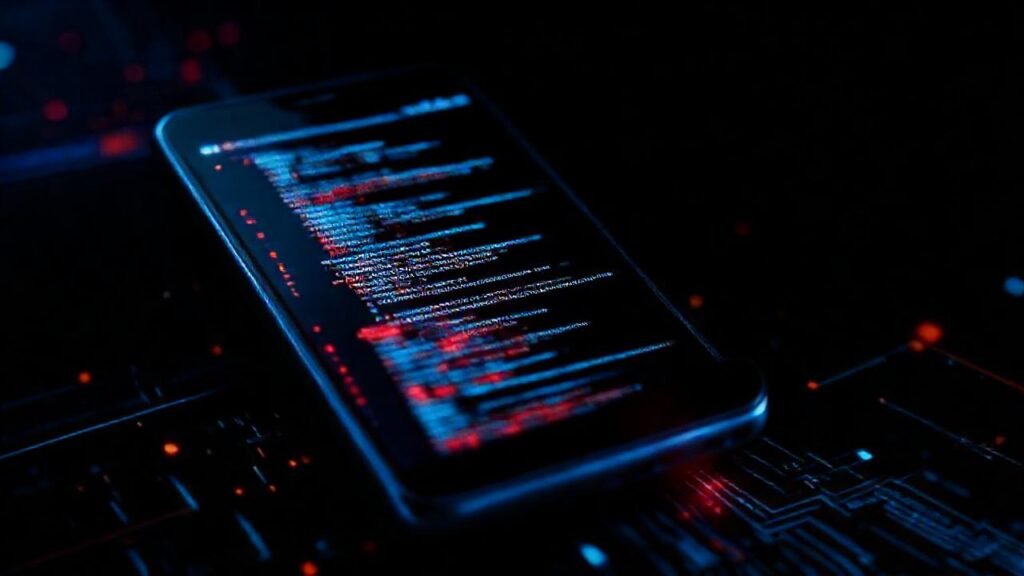 El teléfono Android muestra código digital complejo
