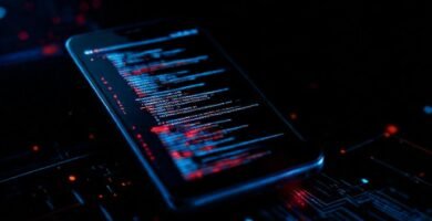 El teléfono Android muestra código digital complejo
