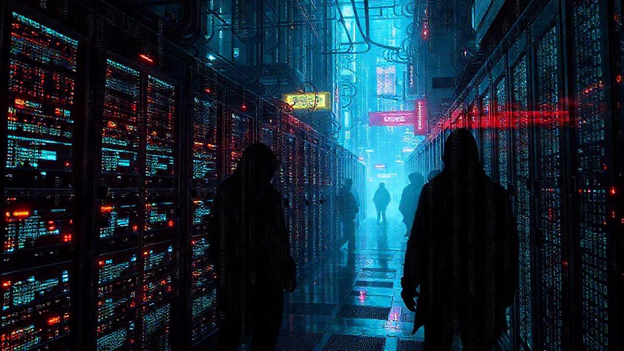 Ciudad cyberpunk, código y sombras digitales