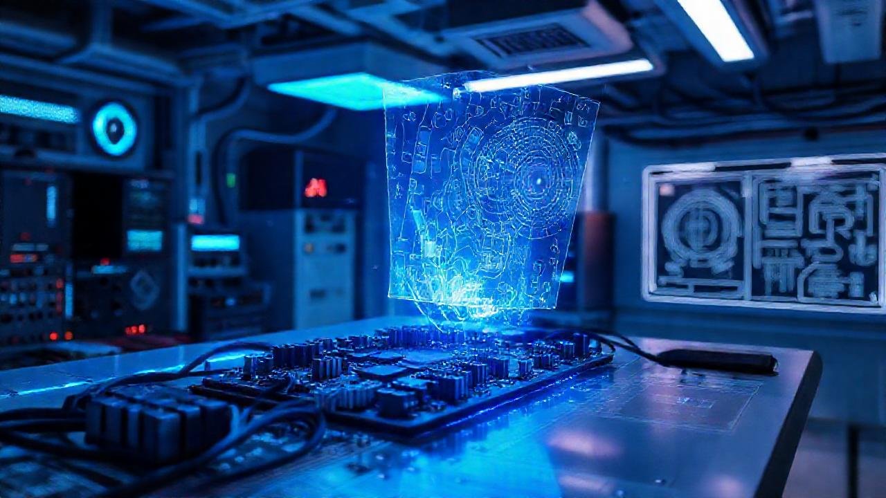 Laboratorio futurista con hardware defectuoso