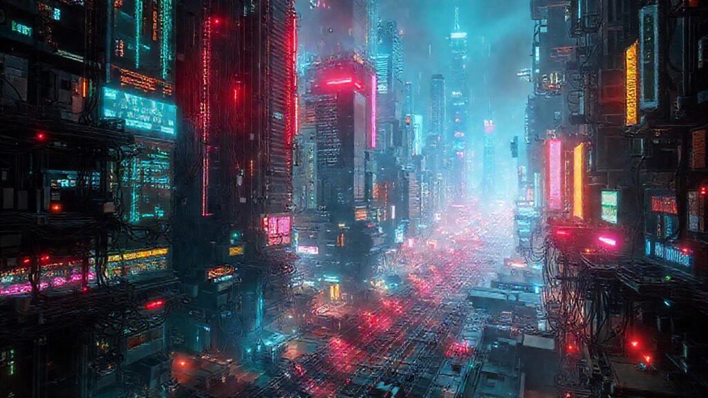Ciudad cyberpunk futurista