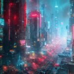 Ciudad cyberpunk futurista