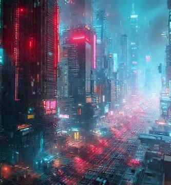 Ciudad cyberpunk futurista