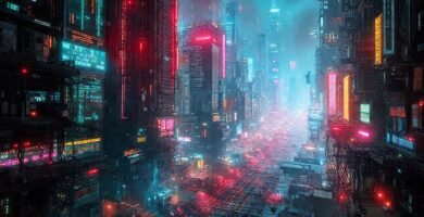 Ciudad cyberpunk futurista
