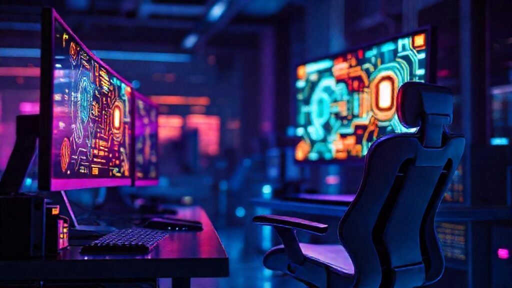 Espacio futurista con tecnología avanzada