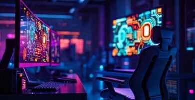 Espacio futurista con tecnología avanzada