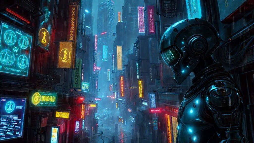 Ciudad cyberpunk futurista