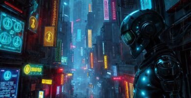 Ciudad cyberpunk futurista