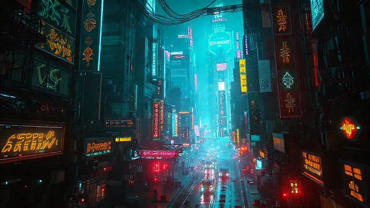 Ciudad cyberpunk vibrante y frenética