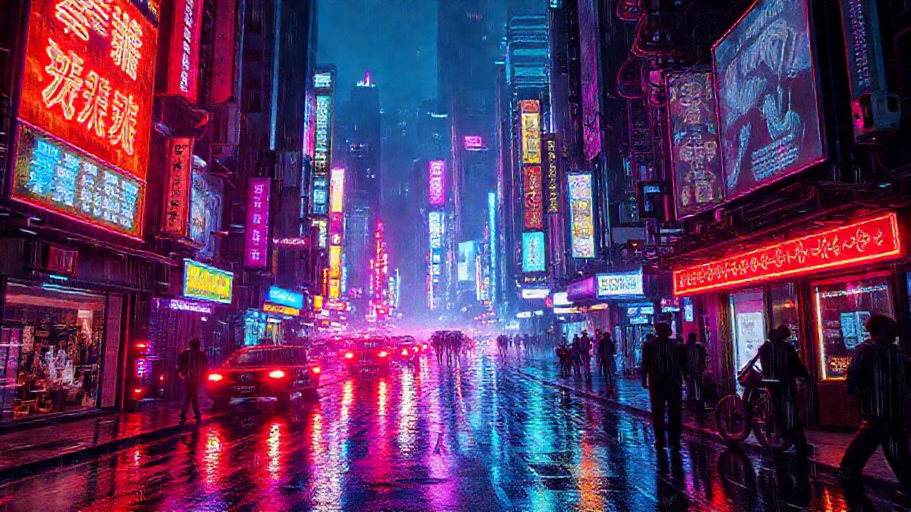 Ciudad cibernética: neón, lluvia y caos digital