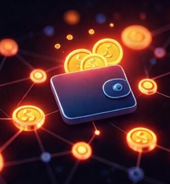 Billetera digital futurista muestra datos seguros