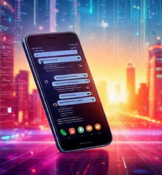 Un teléfono Android futurista digitalmente brillante