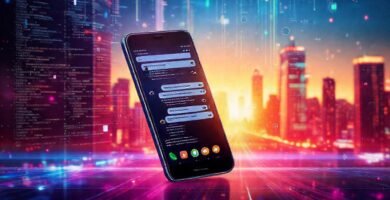Un teléfono Android futurista digitalmente brillante