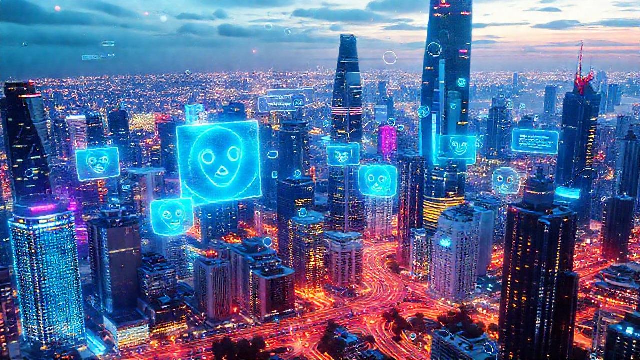 Ciudad futurista con IA emocional