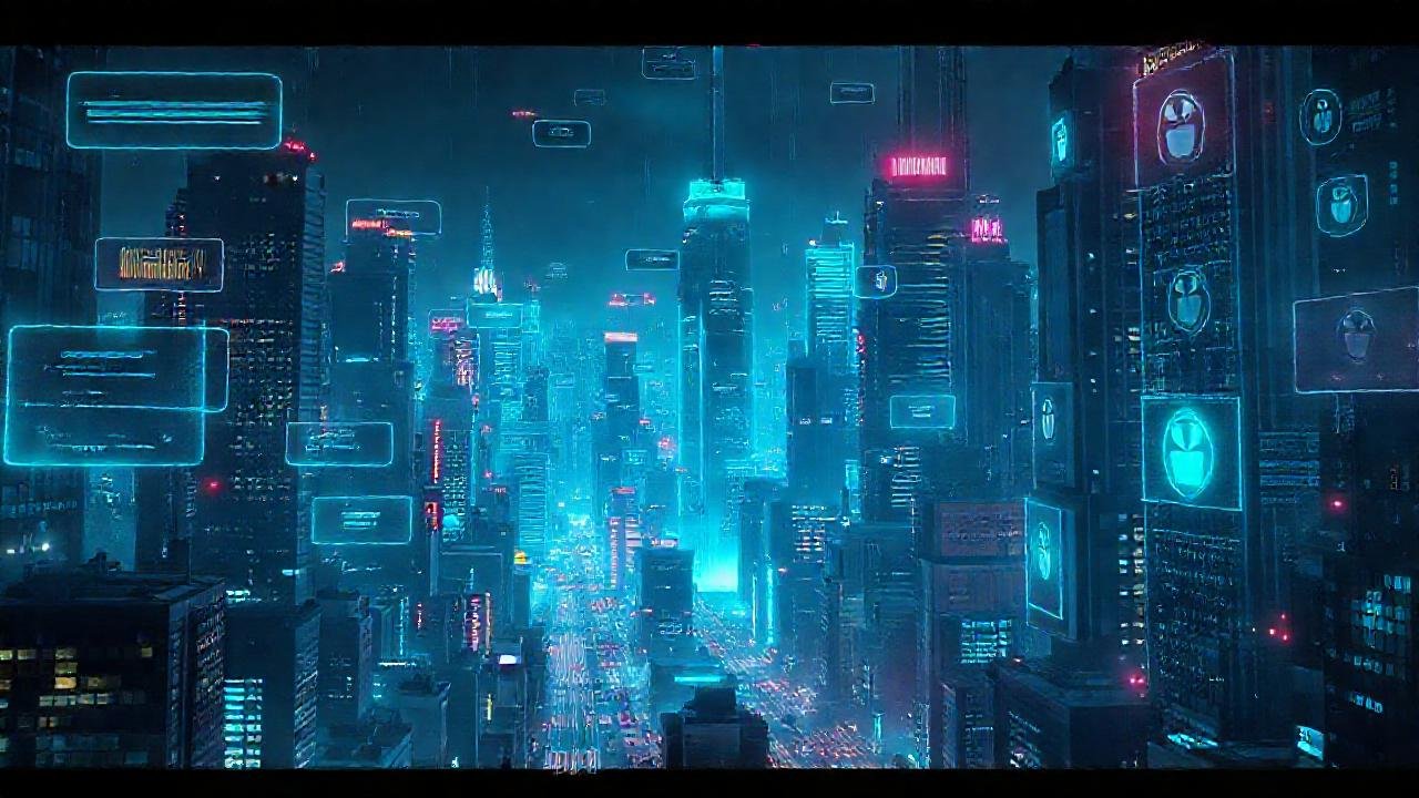 Ciudad futurista digital, oscura y brillante