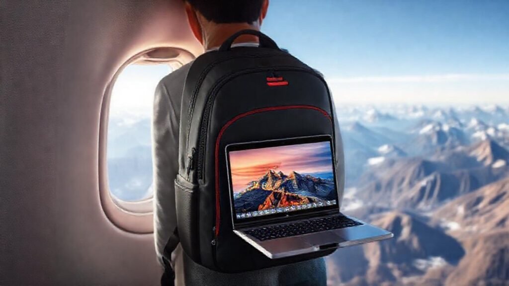 Viaje aventurero con tecnología compacta y colorida