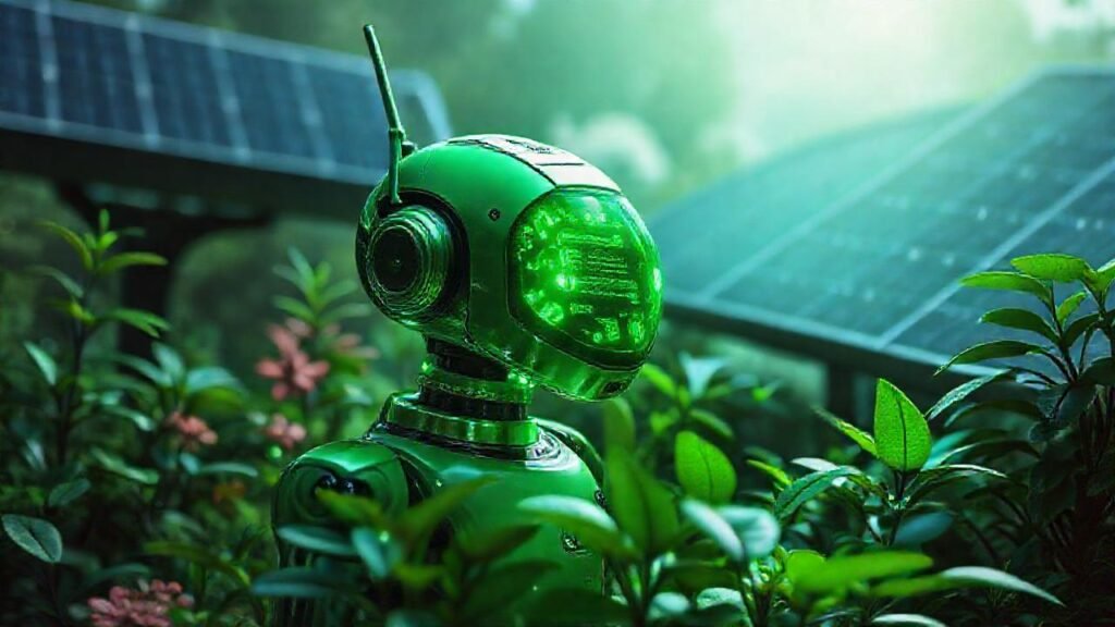 Un androide futurista destaca en verde