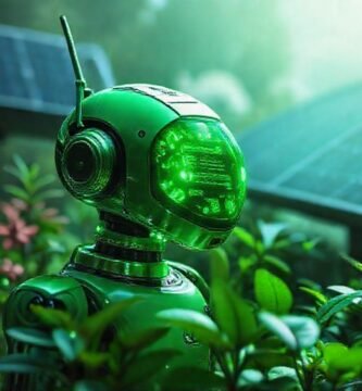 Un androide futurista destaca en verde