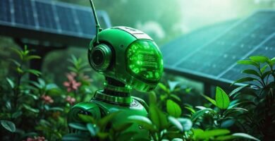 Un androide futurista destaca en verde