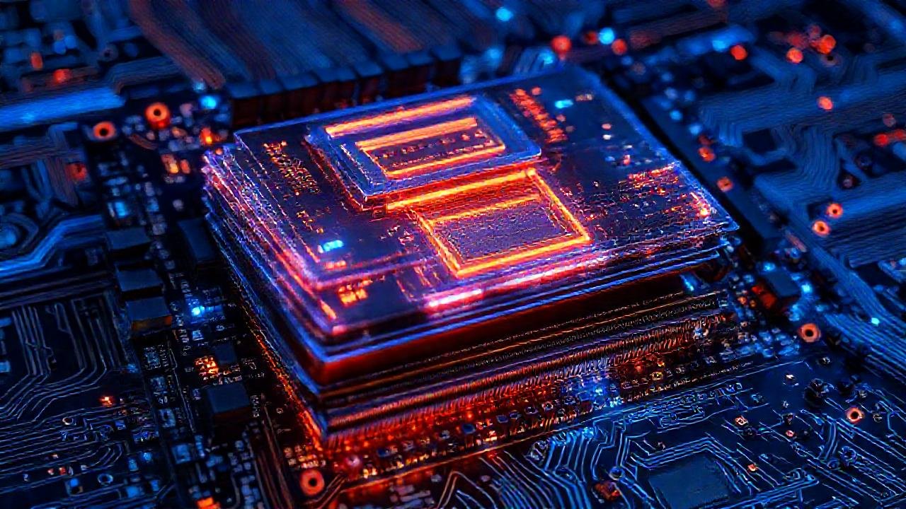 Placa base futurista, luces y tecnología